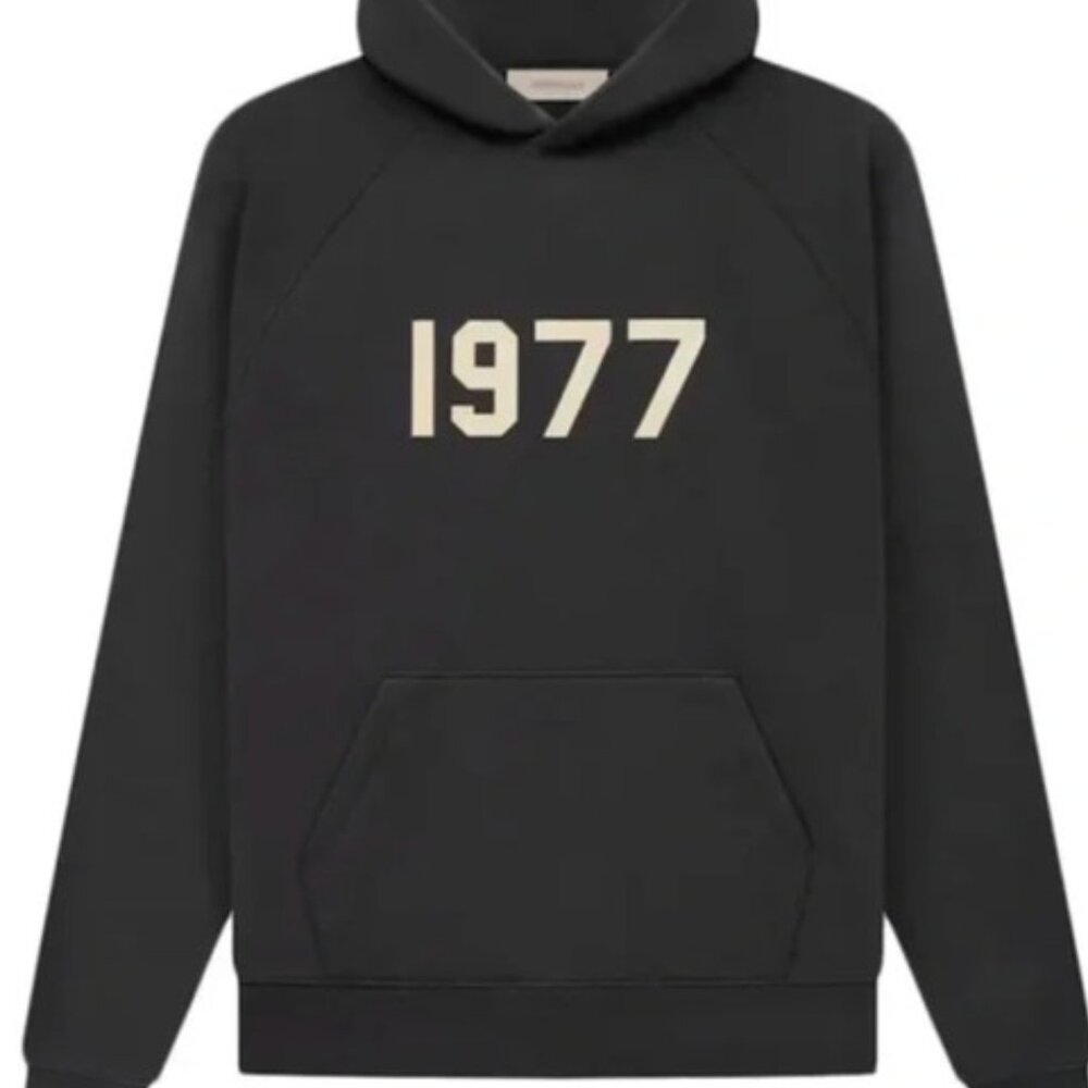 (S) NWT $280 Fear of God Essentials 1977 Hoodie Iron Black